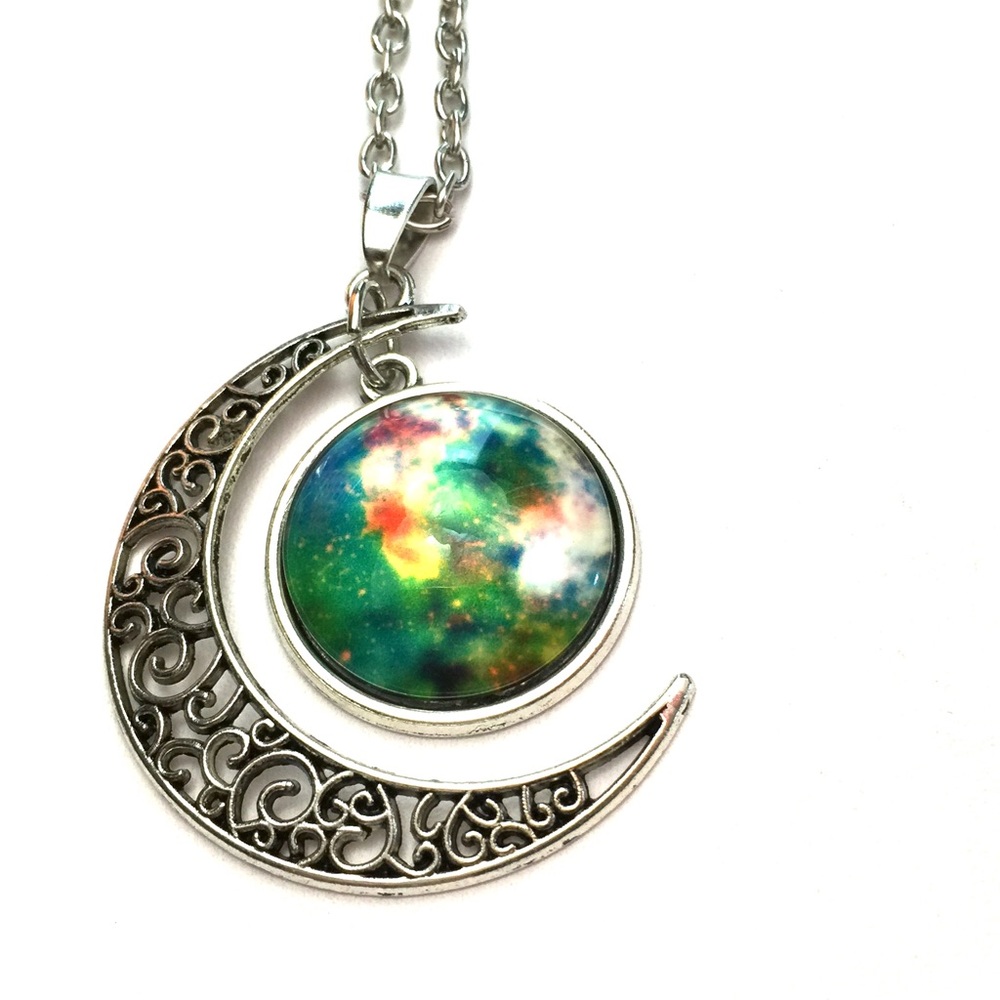 Galaxy moon and sun necklace